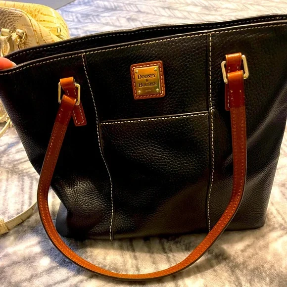 Dooney & Bourke Black Tote with Brown Straps - Picture 1 of 3